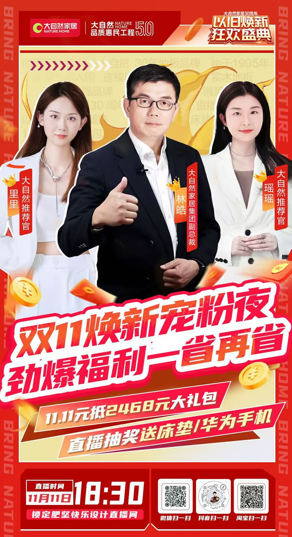 大自然家居双11再创佳绩,勇夺天猫京东双冠军,实力见证天猫9连冠! 大自然家居双11再创佳绩,勇夺天猫京东双冠军,实力见证天猫9连冠!